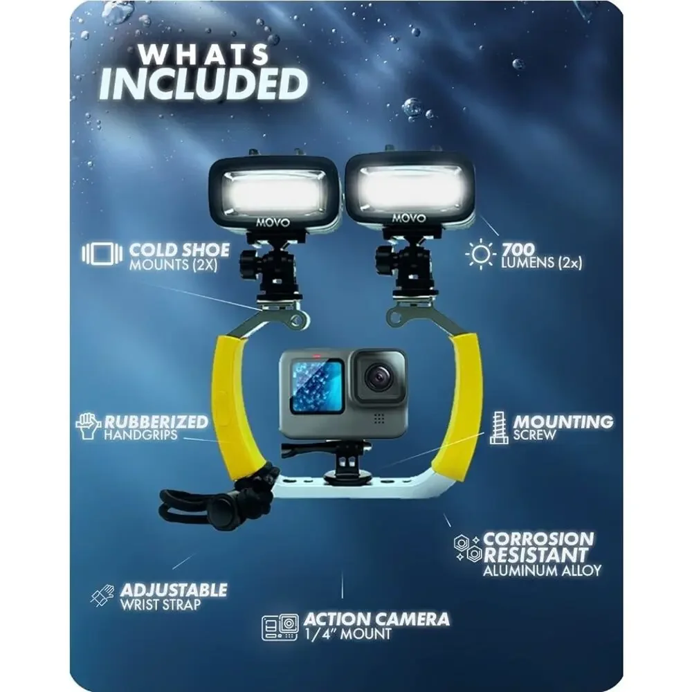 Movo XL Underwater Scuba Diving Rig Bundle w/ 2 Waterproof LED Lights for GoPro